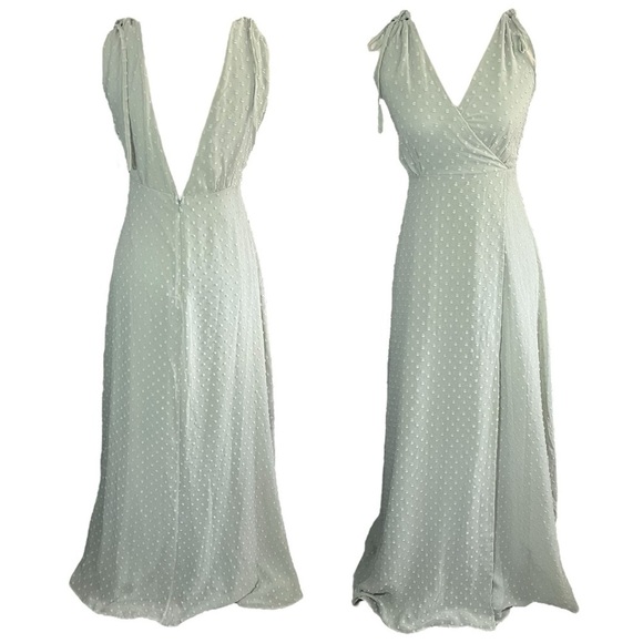 Lulus Romantic Possibilities Sage Brush Swiss Dot Maxi Dress sz L - Picture 12 of 13
